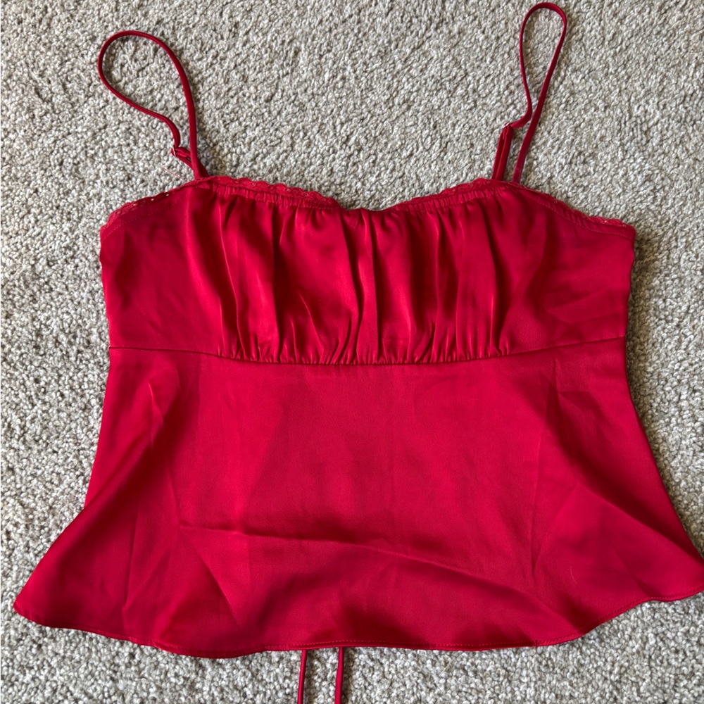 La Hearts Vibrant Red Silk Top
